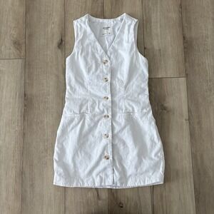 Abercrombie & Fitch White Sleeveless Button-Front Mini Dress